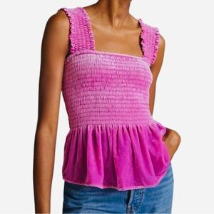 Anthropologie Pink Smocked Peplum Tank Top